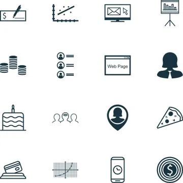 Set Of 16 Universal Editable Icons. Can Be Used For Web, Mobile And App Desig Stock Illustration