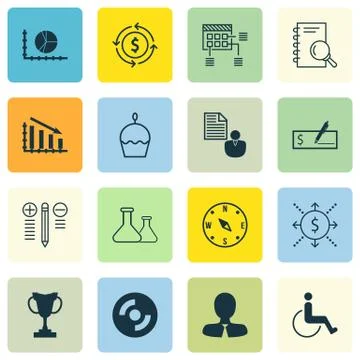 Set Of 16 Universal Editable Icons. Can Be Used For Web, Mobile And App Desig Stock Illustration