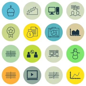 Set Of 16 Universal Editable Icons. Can Be Used For Web, Mobile And App Desig Stock Illustration