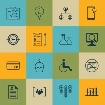 Set Of 16 Universal Editable Icons. Can Be Used For Web, Mobile And App Desig Stock Illustration
