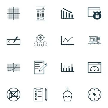 Set Of 16 Universal Editable Icons. Can Be Used For Web, Mobile And App Desig Stock Illustration