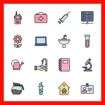 Set of 16 Universal Filledline Flat Colors for Creative UI and UX Design. Illustration