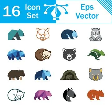 Set of 16 vector bear and koala icons in various styles with polar bear Stock Illustration