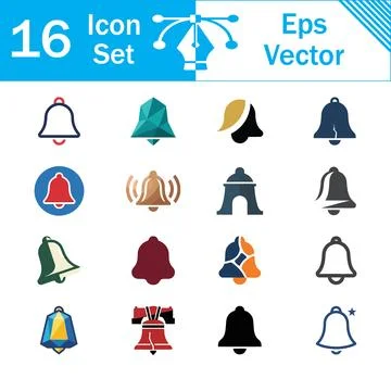 Set of 16 vector bell icons and alarm notification symbols with ring elements Illustration
