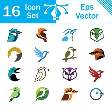 Set of 16 vector bird icons and wildlife graphic symbols with avian symbols Stock Illustration