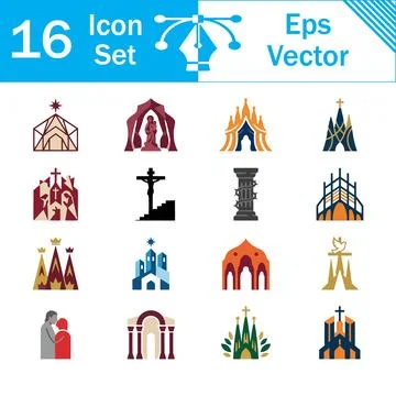 Set of 16 vector church and architecture icons with architecture Illustrazione stock
