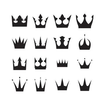 Set of 16 vector crowns icons for your design. Stock Illustration