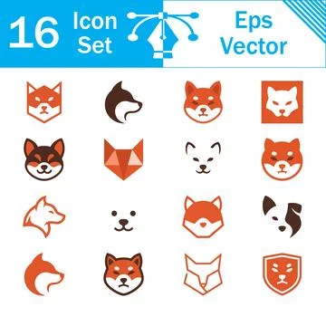 Set of 16 vector fox icons and illustrations in flat and geometric styles Stock Illustration