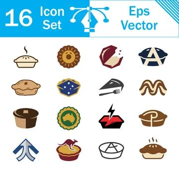 Set of 16 vector icons depicting various pies and baked goods with icon set Stock Illustration