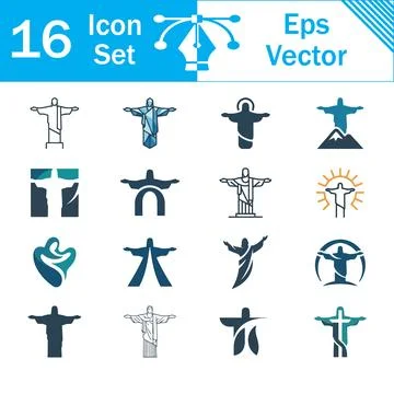 Set of 16 vector icons depicting jesus christ and christian symbols Stock Illustration
