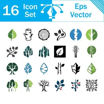 Set of 16 vector icons featuring trees leaves and wood textures Illustrazione stock