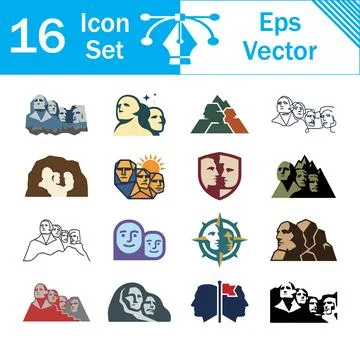 Set of 16 vector icons featuring presidential monuments and faces Stock Illustration