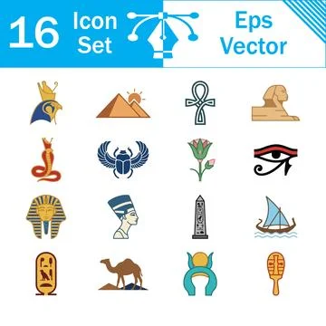 Set of 16 vector icons representing ancient egyptian history and culture Stock Illustration