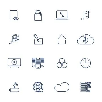 Set of 16 vector icons for software, application or websites - social media and Stock Illustration