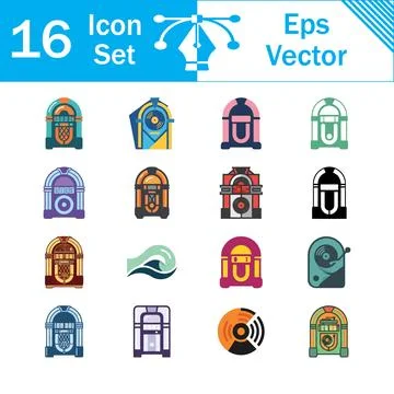 Set of 16 vintage jukebox vector icons with music and audio equipment Stock Illustration