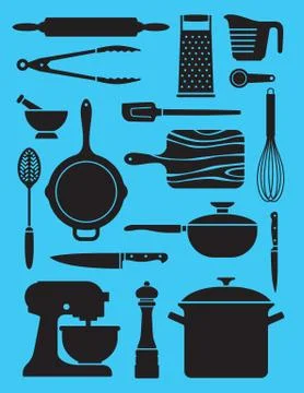 Set of 17 kitchenware illustrations. Stock Illustration