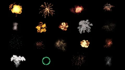 Set of 18 animated Explosions, fireball, flames, smokes, blasts. Stock Footage 321716284