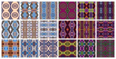 Set of 18 geometric seamless pattern in ethnic style Stock Illustration
