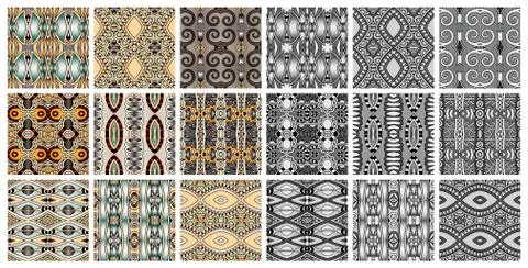 Set of 18 geometric seamless pattern in ethnic style Stock Illustration