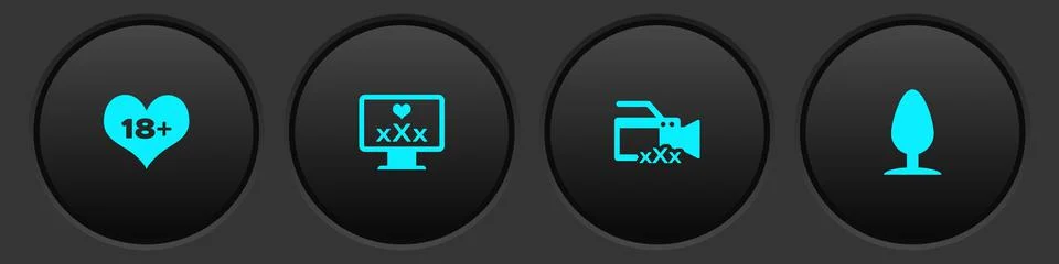 Set 18 plus content heart, Monitor with, Video camera Sex and Anal plug icon. Stock-Illustration