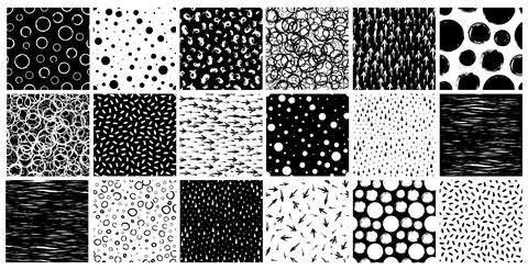 Set of 18 seamless patterns hand painted with ink Illustrazione stock