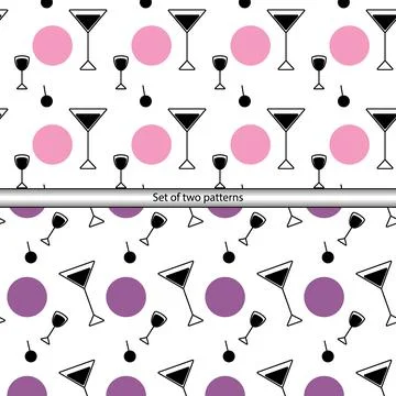 Set of 2 abstract endless patterns from glasses and spot in trendy hues Illustrazione stock