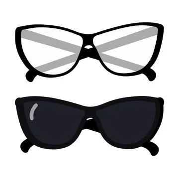 Set of 2 abstract image of sunglasses with dark and clear lenses in black frame Stock Illustration