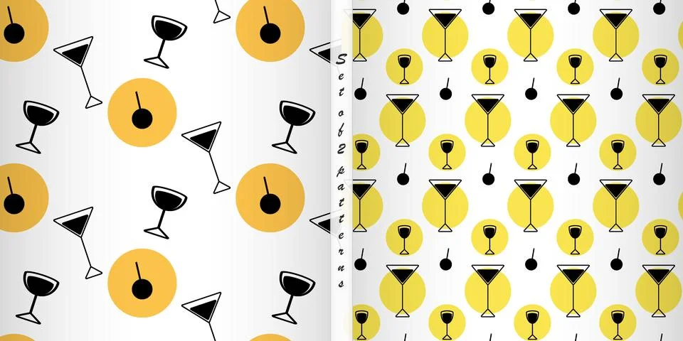 Set of 2 abstract seamless patterns from glasses and spot in trendy hues Stock Illustration