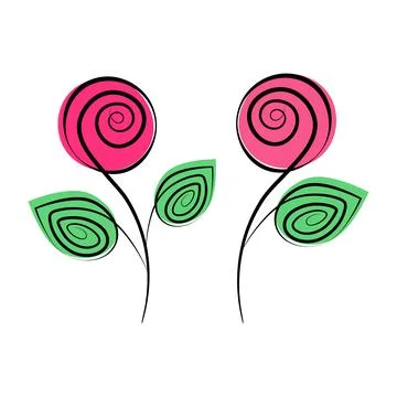 Set of 2 abstract stylized ornamental roses in trendy marker shades. Line Art Illustrazione stock