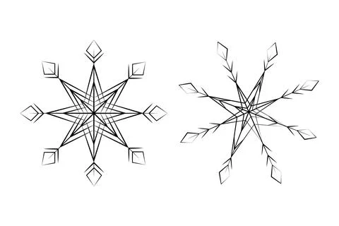 Set of 2 different carved snowflakes. Wintertime isolated design elements for Stock Illustration