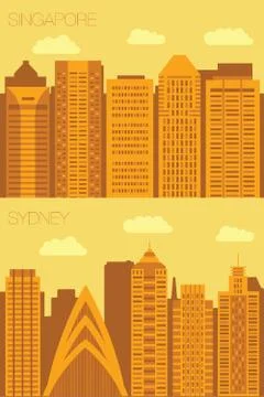 Set 2 flat background city  Singapore and Sydney Stock Illustration
