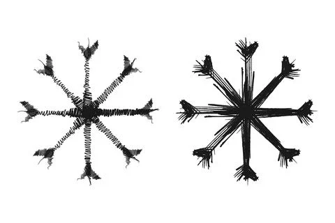 Set of 2 isolated hand drawn snowflakes. Design elements for Christmas, winter Illustrazione stock