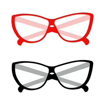 Set of 2 pairs of Elegant stylized glasses with transparent lenses in a red and Illustrazione stock