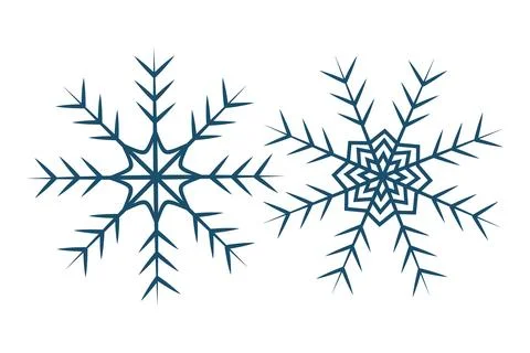 Set of 2 patterned snowflakes in trendy blue. Design elements for Christmas or イラスト素材