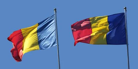 Set of 2 romanian flags in different positions Stock Photos