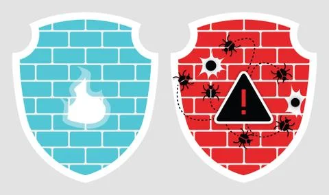Set of 2 shields with cyber security brick wall icons Stock Illustration