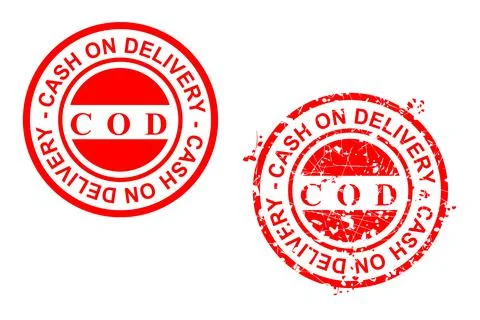 Set 2, Simple Vector rusty Red Circle Rubber Stamp, Cash on Delivery or COD 스톡 일러스트
