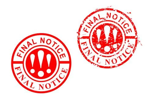 Set 2, Simple Vector rusty Red Circle Rubber Stamp, Final Notice Stock Illustration