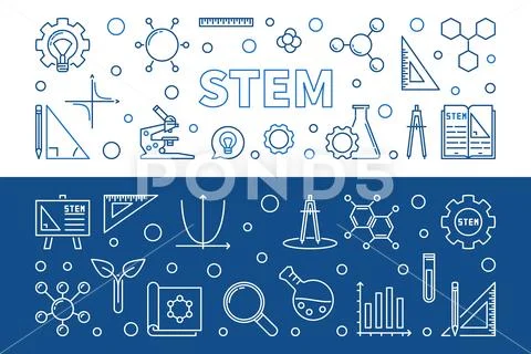 Set of 2 STEM vector concept linear horizontal banners Stock Illustration