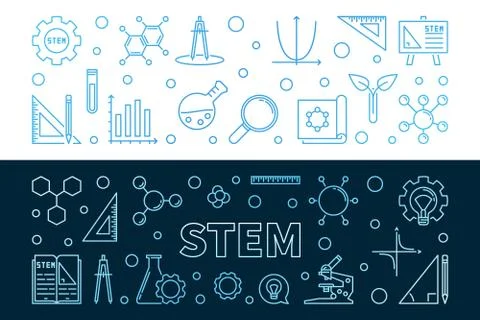 Set of 2 STEM vector concept outline colored banners Stock Illustration