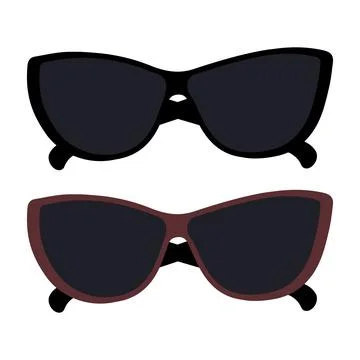 Set of 2 stylized sunglasses with dark lenses in black and brown frame Illustrazione stock