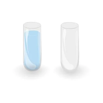 Set of 2 transparent glass containers in shape of a test tube with shadows and Stock Illustration
