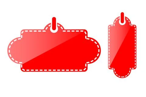 Set 2, Vector Red Shining Oval and Rectangle Blank Tag Stock Illustration