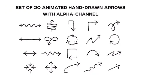 Set of 20 animated hand-drawn arrows Stock Footage 266215009