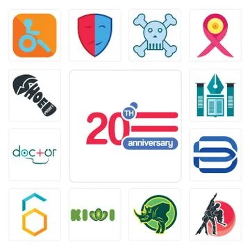 Set of 20 anniversary, dance studio, rhino, kiwi, hex, minimal b, doctor, edu 무료 스톡 일러스트
