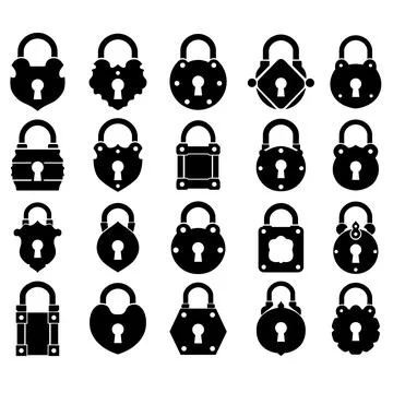 Set of 20 antique padlock vector Stock Illustration