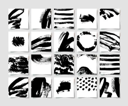 Set of 20 black ink brushes grunge square pattern 스톡 일러스트