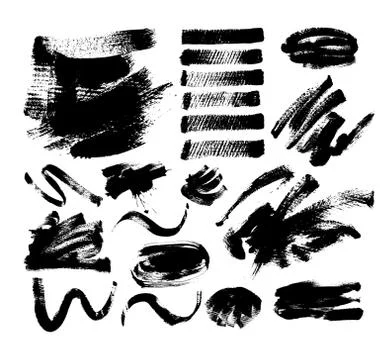 Set of 20 black ink hand drawing brushes collection isolated on Stock Illustration