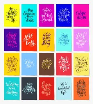 Set of 20 calligraphy posters with hand lettering motivational a Stock Illustration
