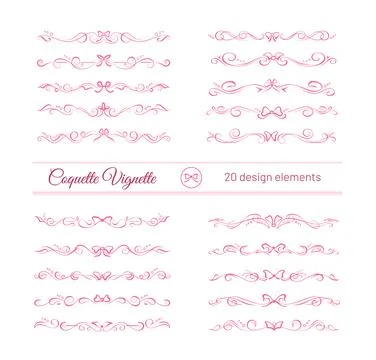 Set of 20 coquette bow vignettes, text delimiters Stock Illustration